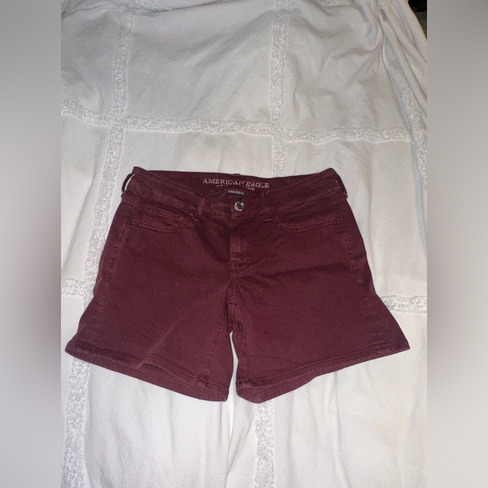 Like New American Eagle Outfitters Midi Maroon Jean Shorts Women 4